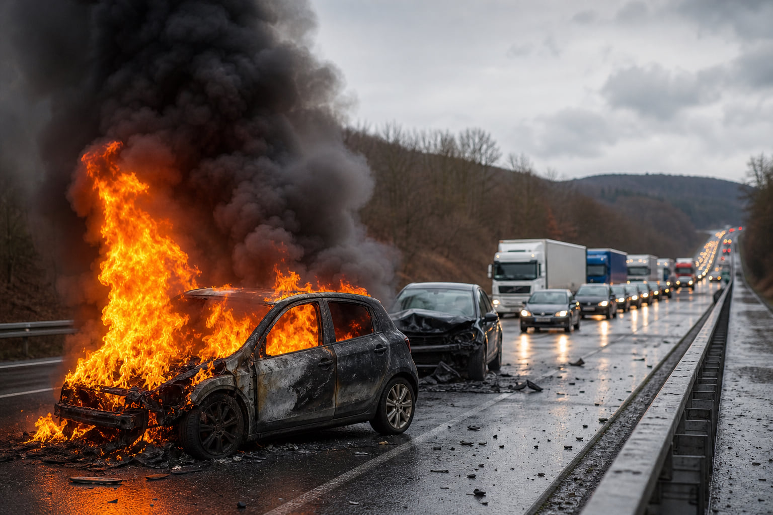 Auffahrunfall auf der A3: Clio brennt lichterloh – kilometerlanger Stau im Rhein-Main-Gebiet
