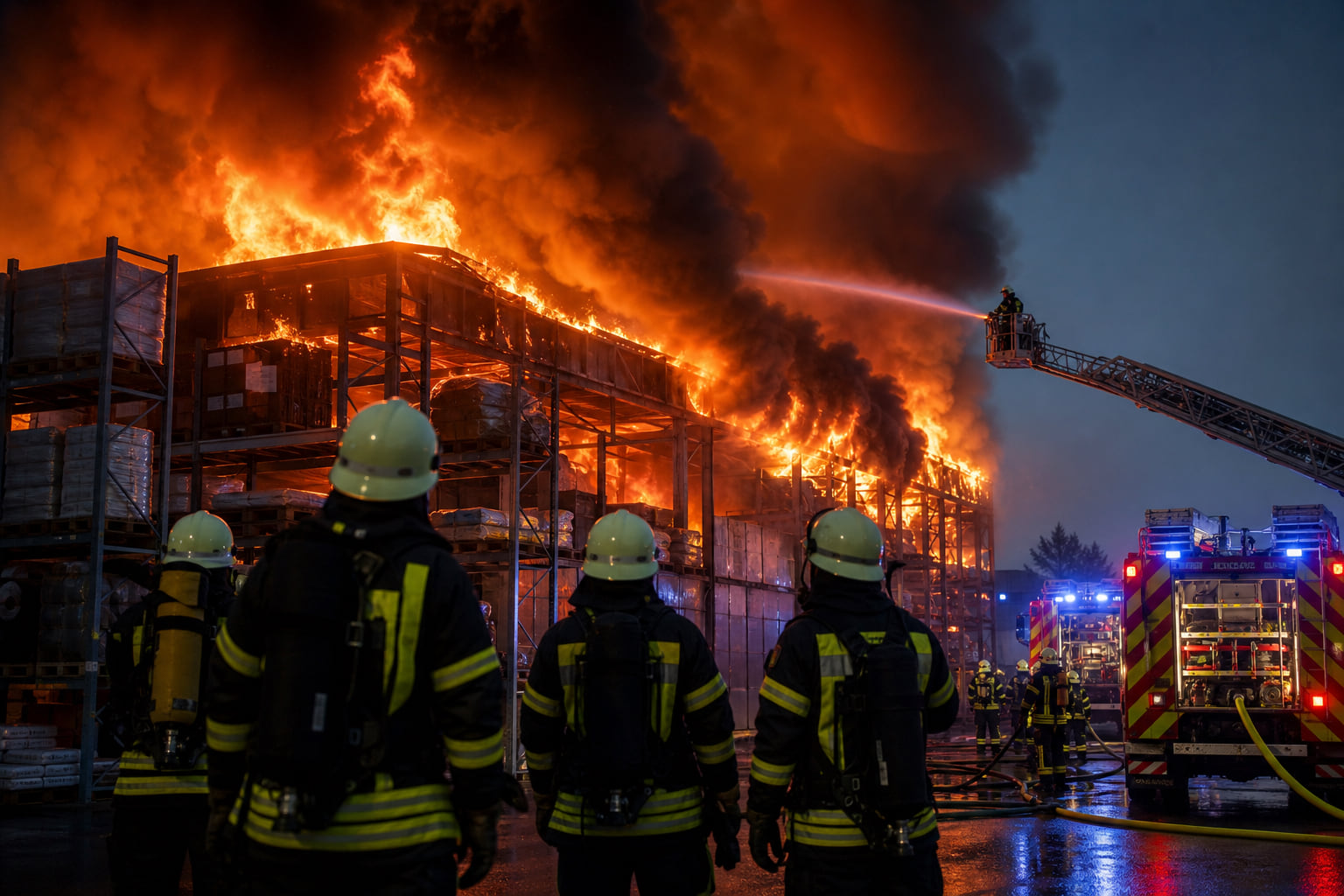 Großbrand in Kriftel: Möbellager brennt zwei Stunden lang – 150 Einsatzkräfte im Kampf gegen die Flammen