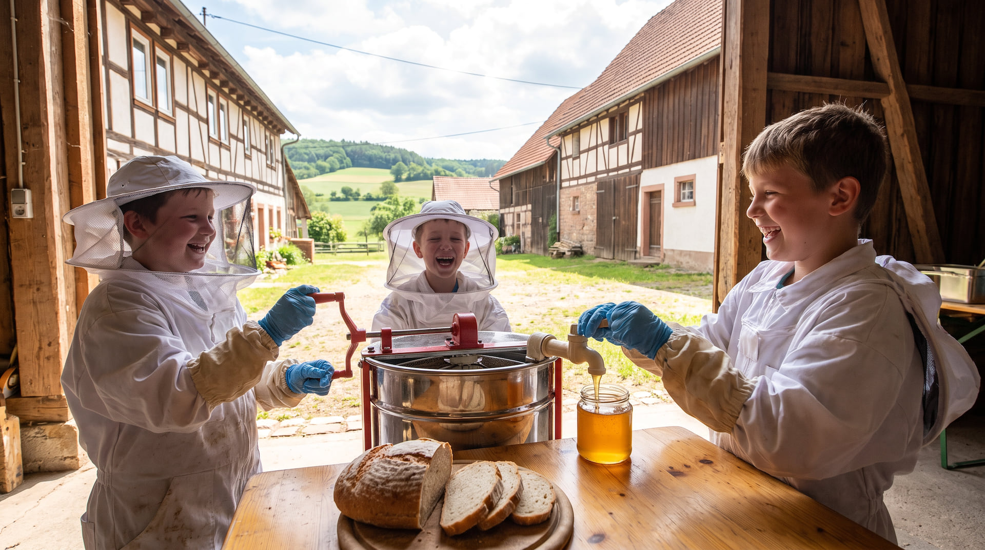 Flüssiges Gold direkt aufs Brot: Kinder schleudern ihren eigenen Honig in Düdelsheim