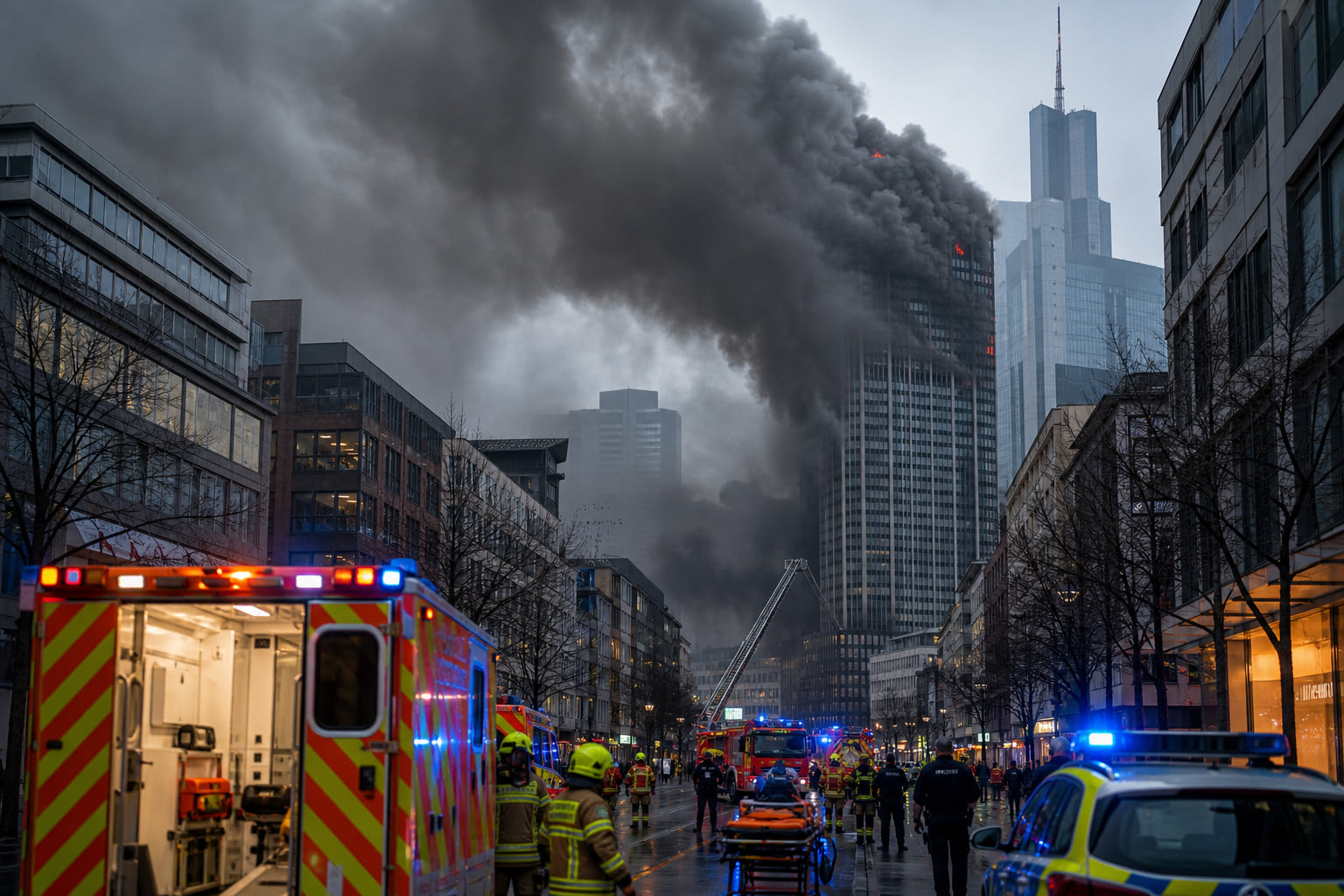 Hochhausbrand in Frankfurt: Dichter Rauch über der Zeil – mehrere Verletzte