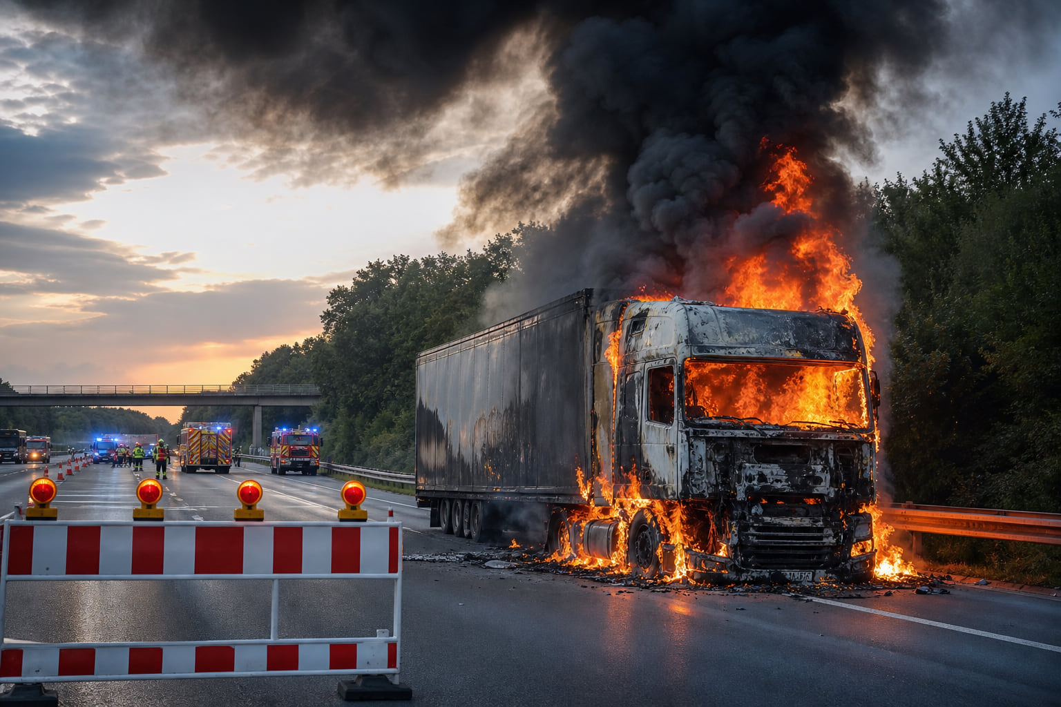 Lkw-Brand auf der A3 bei Seligenstadt: Vollsperrung in beide Richtungen!