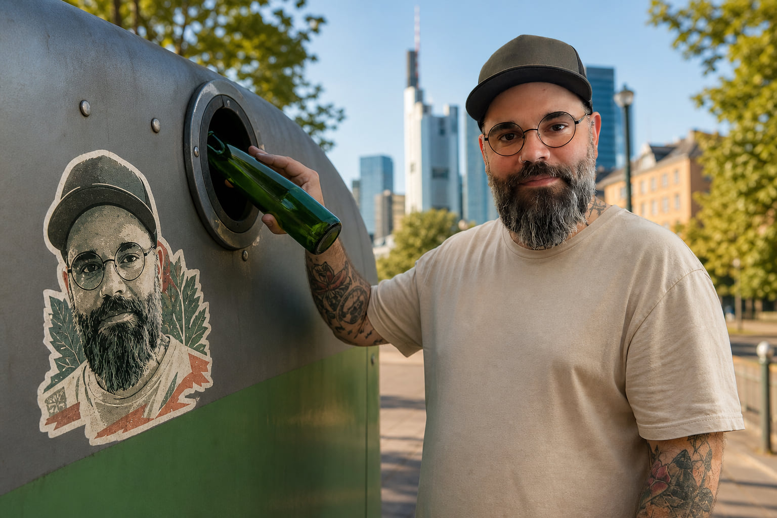 Zufalls-Model aus Dörnigheim: Sein Gesicht klebt auf Glascontainern in ganz Frankfurt