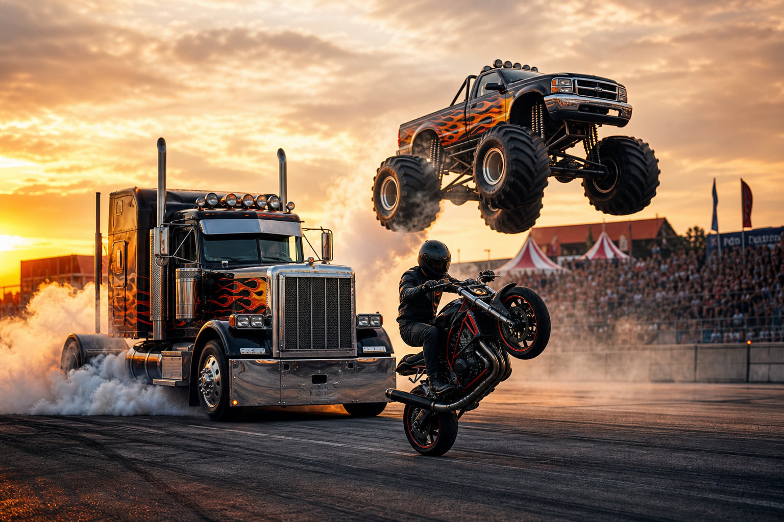 Trucks, Stunts & brennender Gummi: „Dynamit auf Rädern