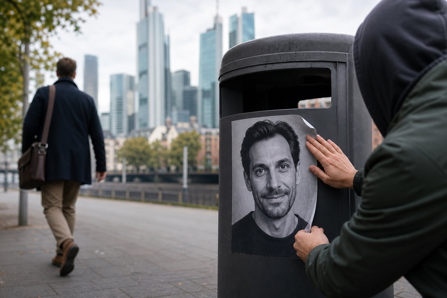 Sein Gesicht auf Frankfurter Mülleimern – und er wusste von nichts!
