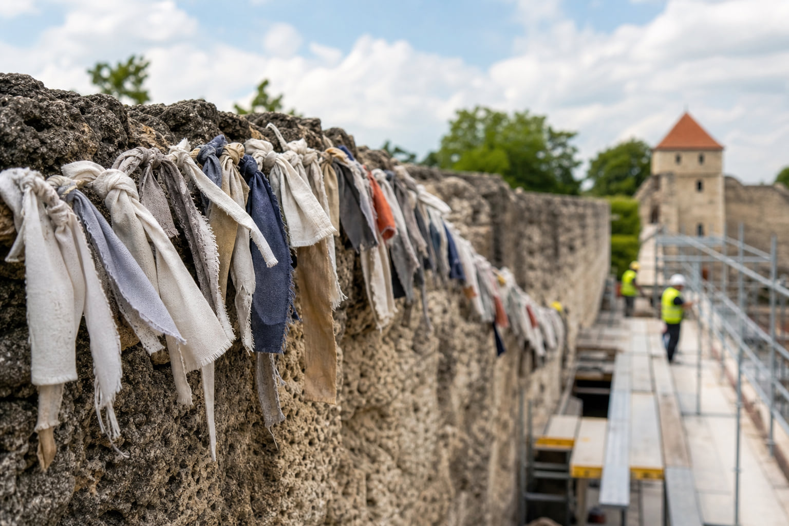 Ringmauer-Sanierung in der Römerstadt läuft wieder – Stofffetzen mit überraschender Funktion