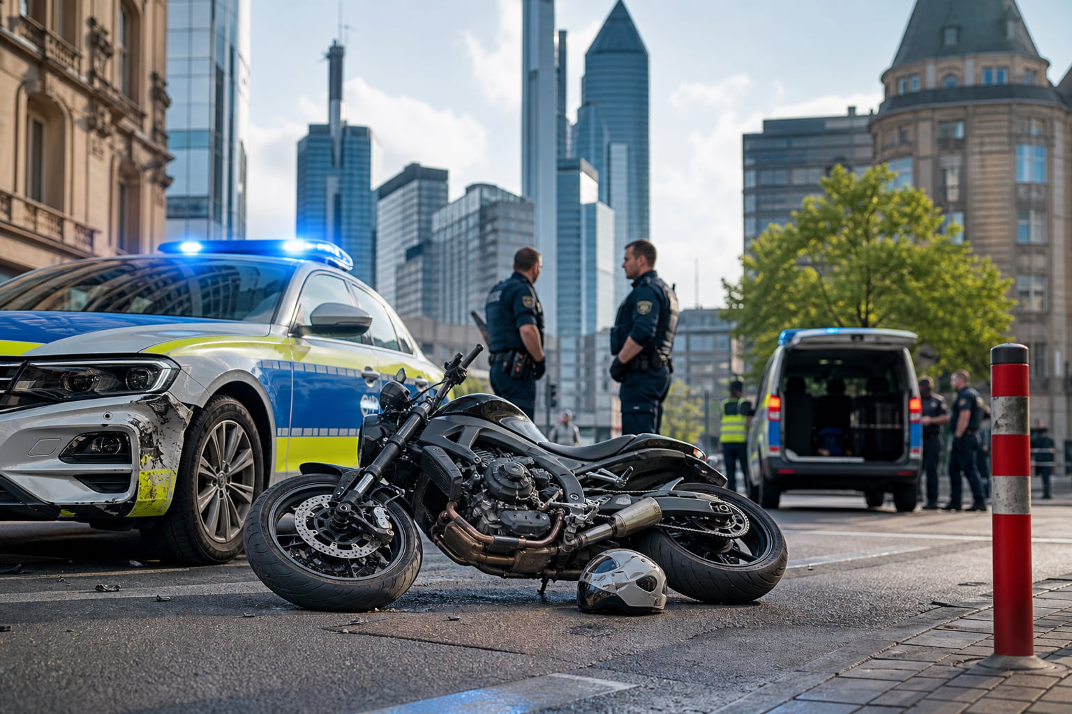 Unfall im Bahnhofsviertel: Polizeifahrzeug kollidiert mit Motorrad