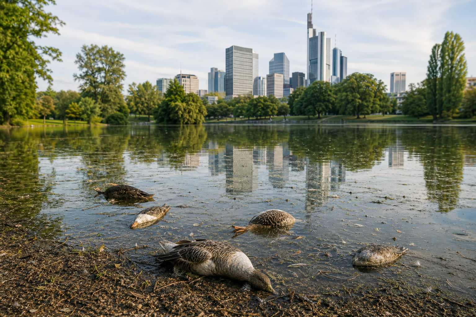 Tote Wasservögel in Frankfurt: Grünflächenamt warnt vor Baden im Ostparkweiher