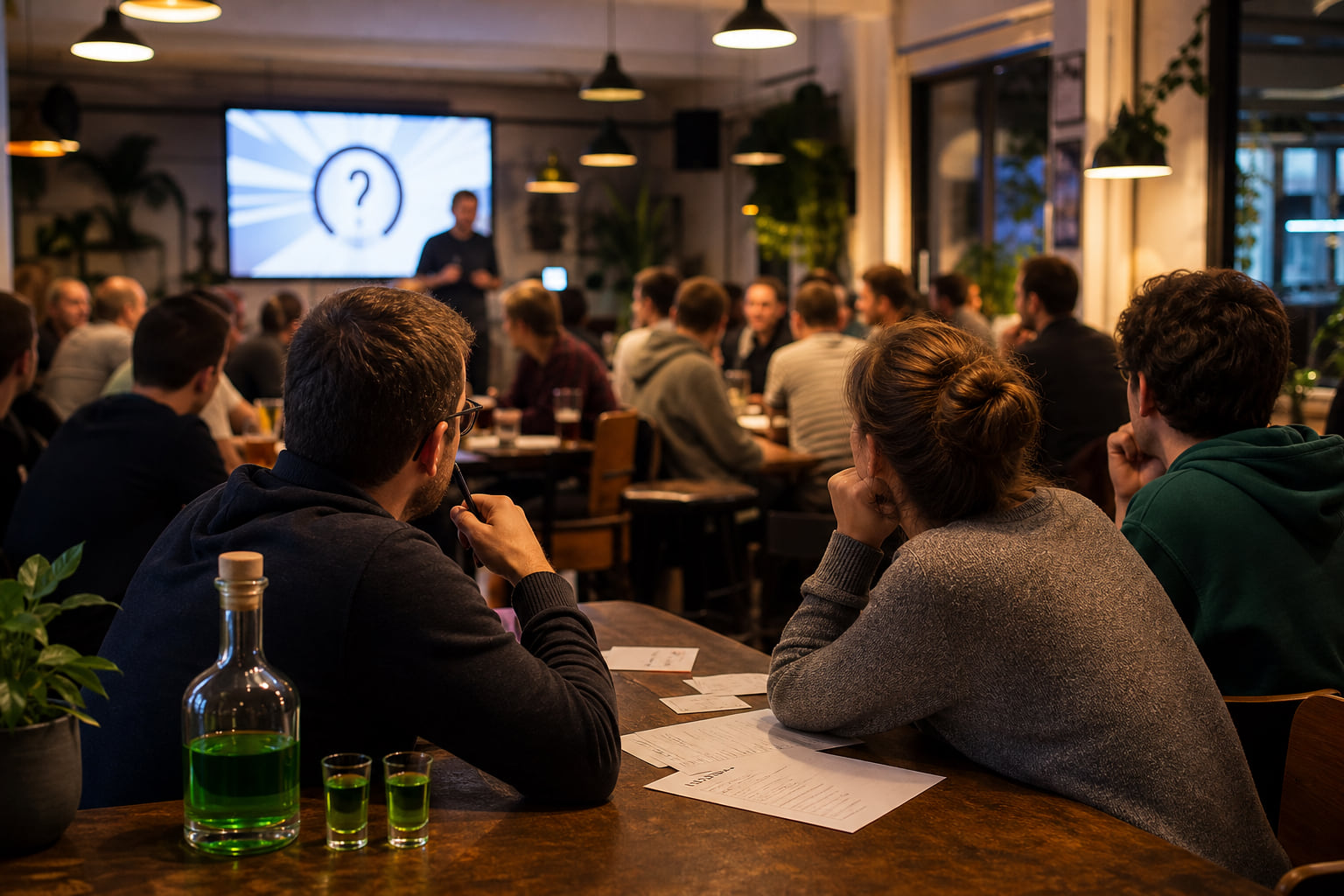 Pub-Quiz in Frankfurt: 19 Teams kämpfen im Café Koz um grünen Schnaps und Gutscheine