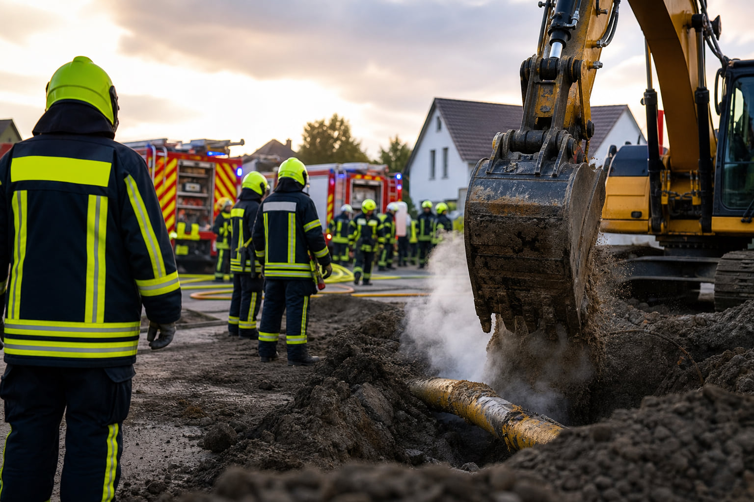 Gasleck in Offenthal: Bagger beschädigt Leitung gleich zweimal – 80 Feuerwehrleute im Einsatz