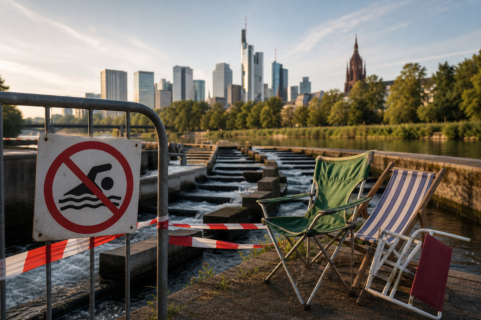Klappstühle im Fischaufstieg: Rudelbaden in der Nidda erhitzt die Gemüter