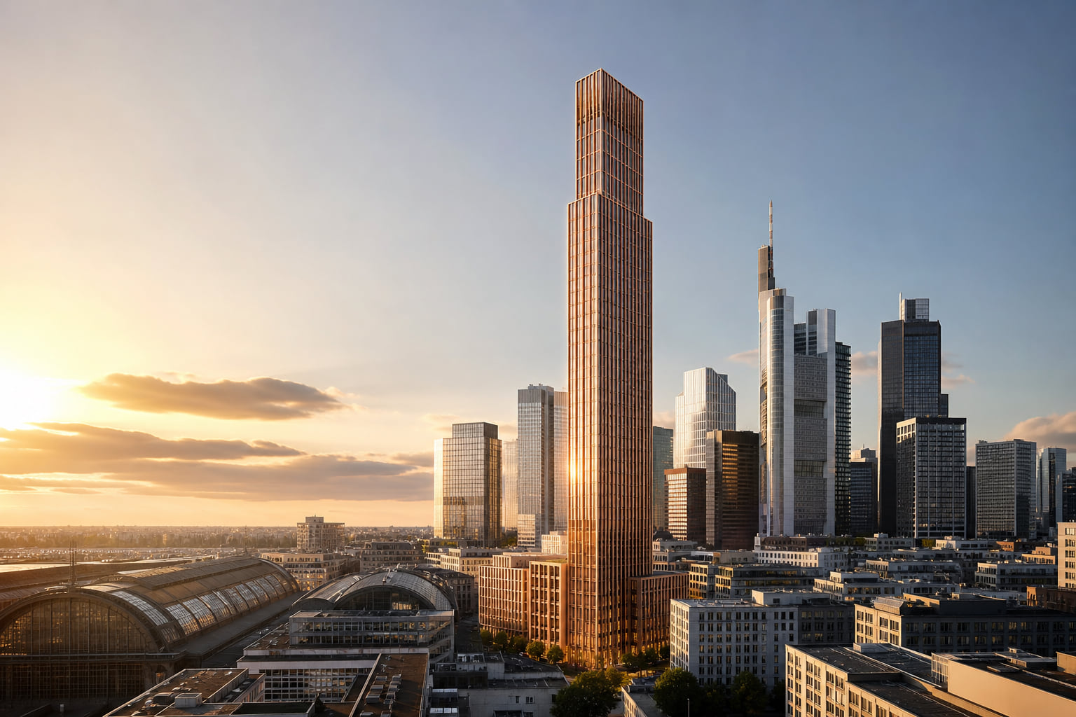 Bronzeturm fürs Bahnhofsviertel: Frankfurt plant 170-Meter-Hochhaus