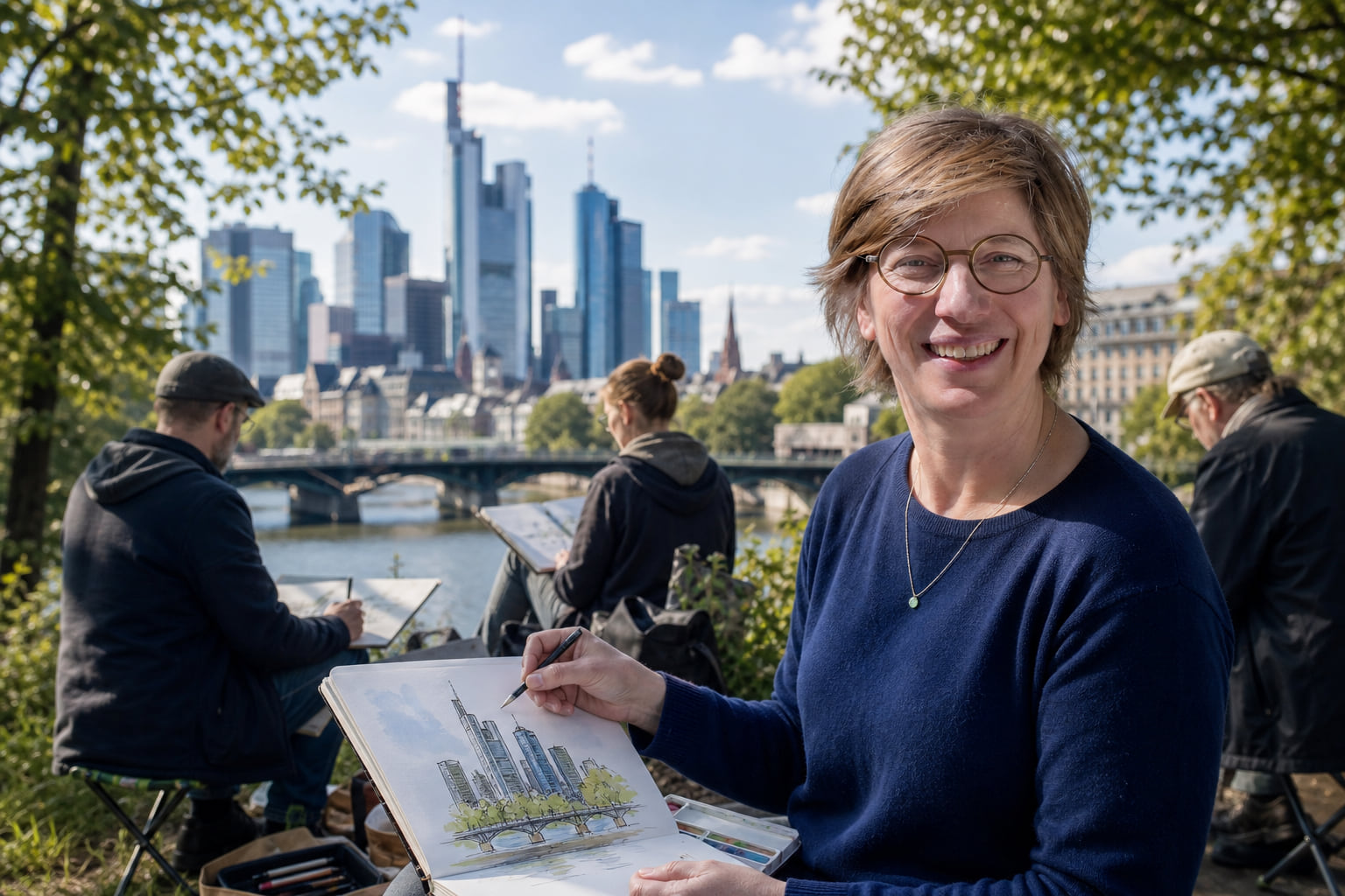 Urban Sketching in Frankfurt: Wenn Künstler gemeinsam die Stadt zeichnen