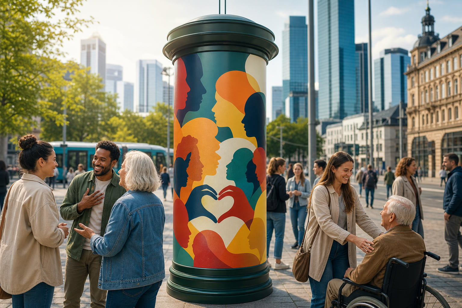 Empathie am Merianplatz: Frankfurter Litfaßsäule wird zum Mitmach-Erlebnis!