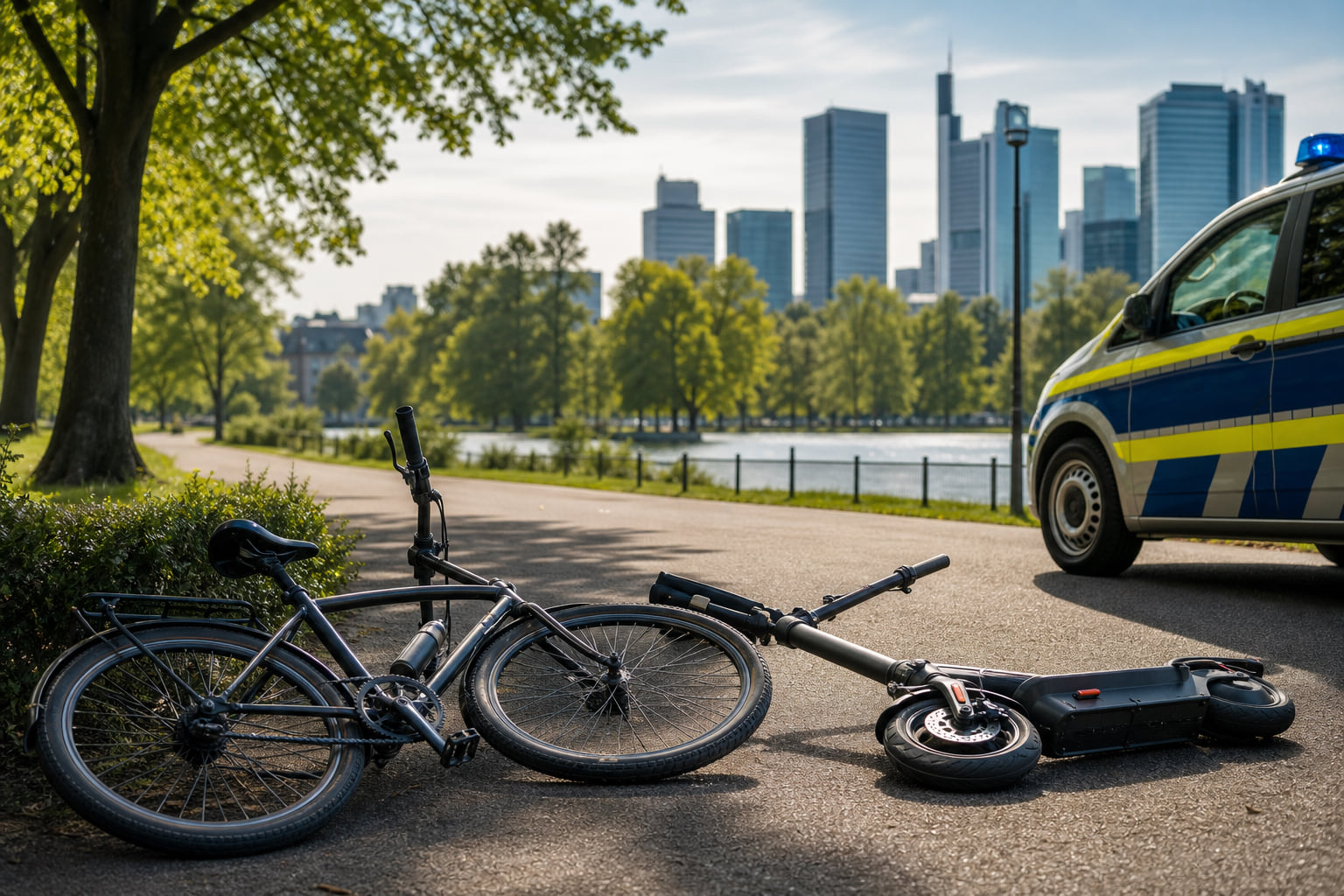 Unfall im Grüneburgpark: Fahrradfahrer nach Frontalzusammenstoß mit E-Scooter schwer verletzt