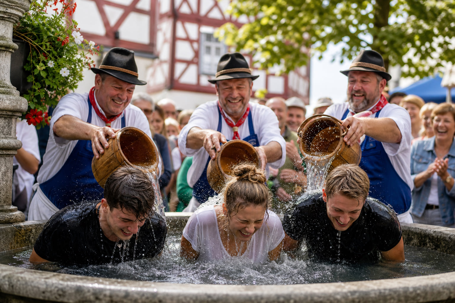 Arnoldshainer Kerb: Drei Neubürger werden im Brunnen getauft!