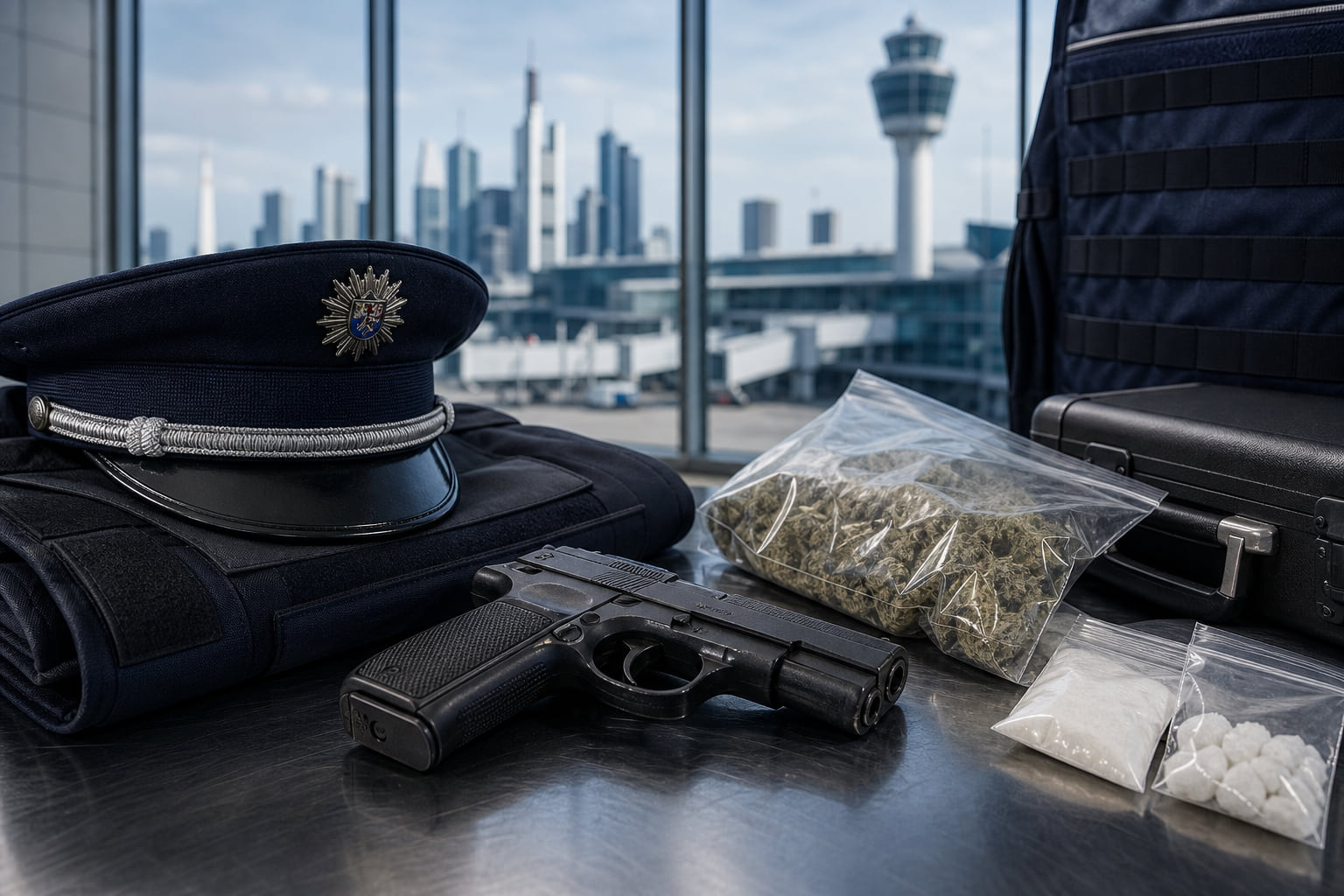 Schreckschusspistole und Drogen am Frankfurter Flughafen sichergestellt