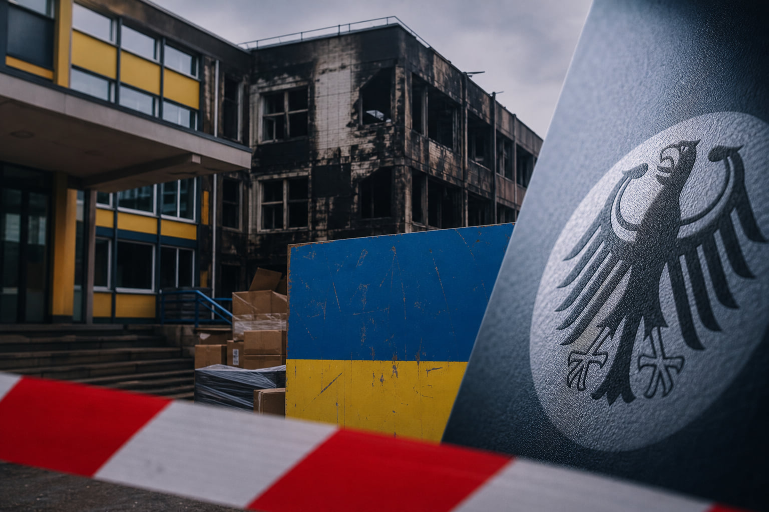 Feuer an Frankfurter Schule: Staatsschutz ermittelt nach Brand auf Ukraine-Hilfslager